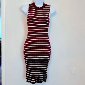 Lulus Syndicate Rust Brown Striped Ribbed Bodycon Midi Dress